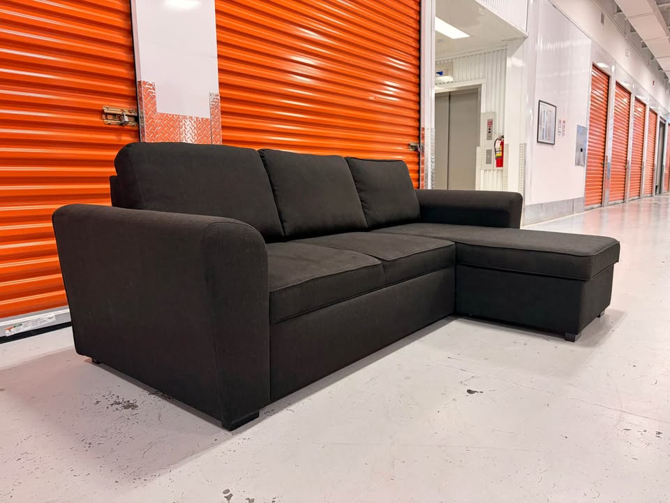 Comfy Black Pullout Sectional with Storage
