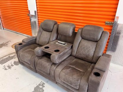 Suede Power Reclining Couch with USB Chargers