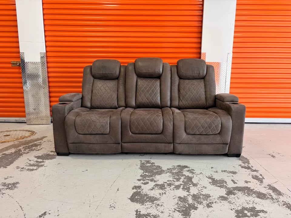 Suede Power Reclining Couch with USB Chargers