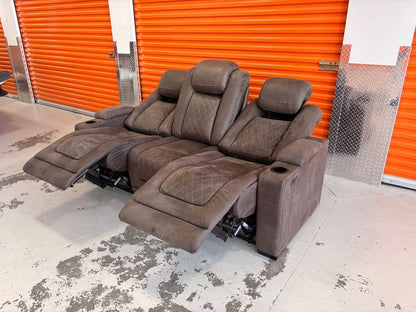 Suede Power Reclining Couch with USB Chargers
