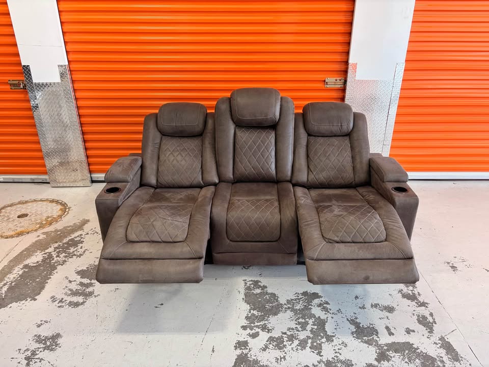 Suede Power Reclining Couch with USB Chargers
