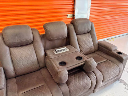 Suede Power Reclining Couch with USB Chargers