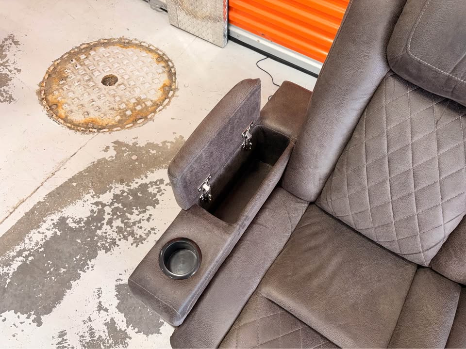 Suede Power Reclining Couch with USB Chargers