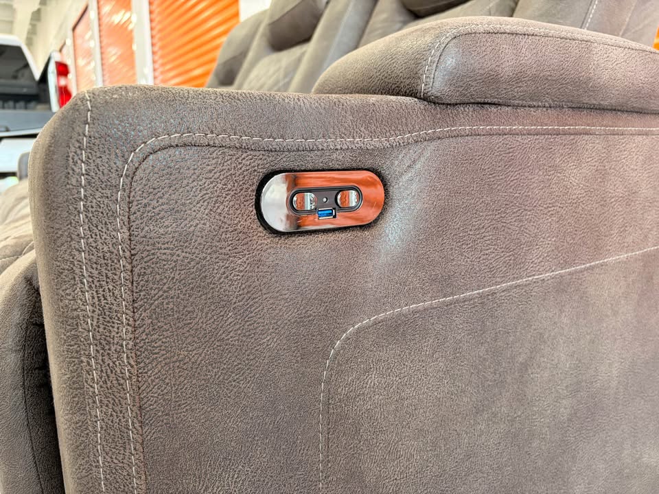 Suede Power Reclining Couch with USB Chargers