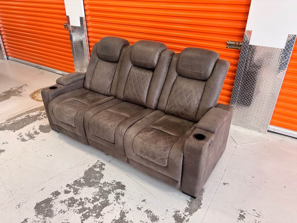 Suede Power Reclining Couch with USB Chargers