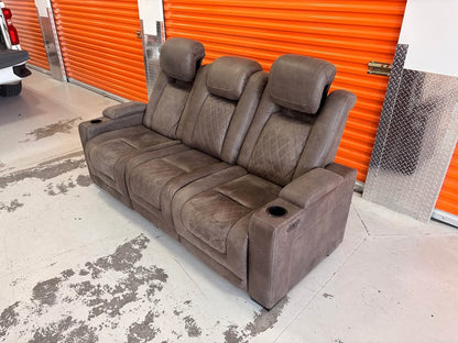 Suede Power Reclining Couch with USB Chargers