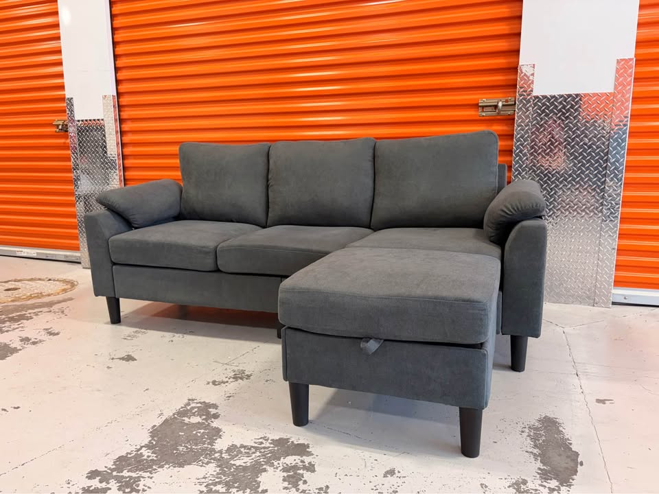 Apartment Size Grey Sectional with Arm Cushions