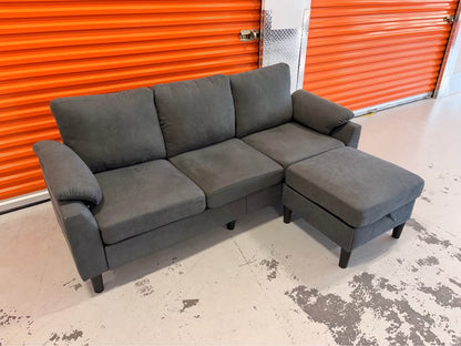 Apartment Size Grey Sectional with Arm Cushions