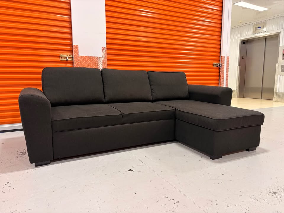 Comfy Black Pullout Sectional with Storage