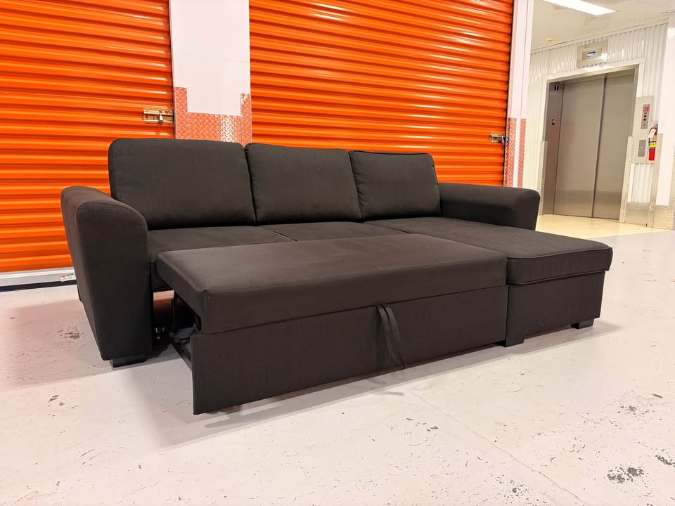 Comfy Black Pullout Sectional with Storage