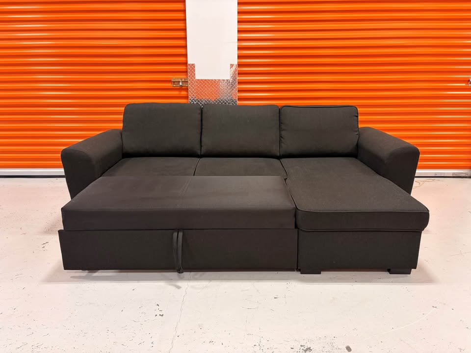 Comfy Black Pullout Sectional with Storage